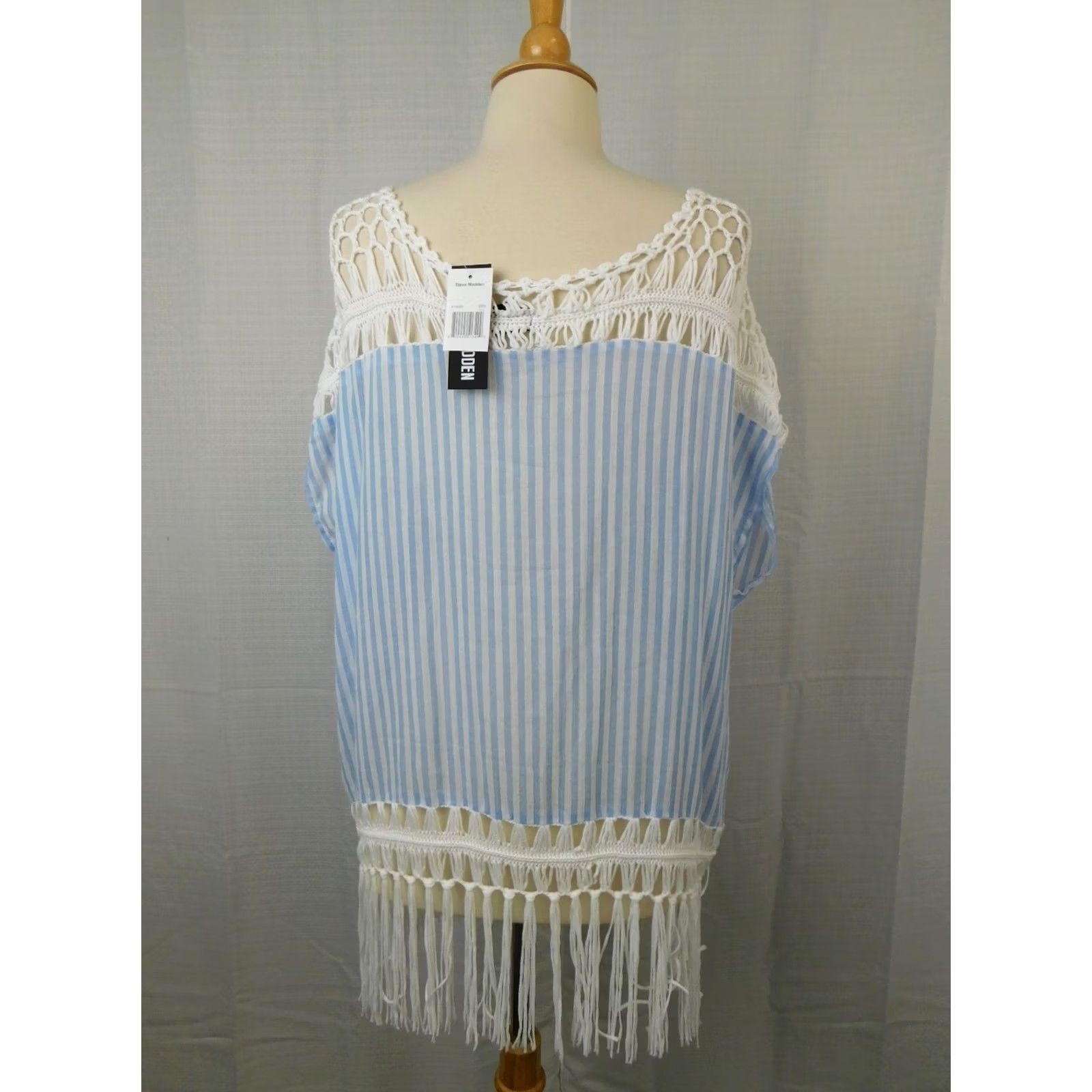 Steve Madden Steve Madden Crochet Cotton Beach Tunic Swim Cover-up Chambray Stripe One Size Blue Women Cover Up Shirt Womens Beach Cover-Up Size ONE SIZE - 6 Thumbnail