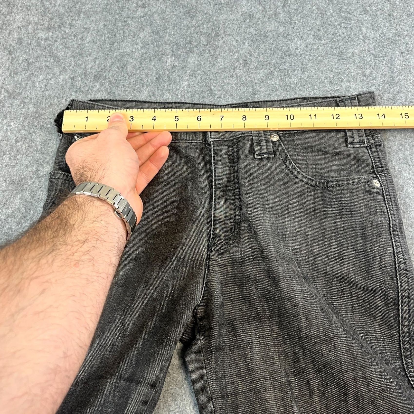 Vintage Armani Jeans Jeans Straight 28 Charcoal Grey Stretch Chambray Sequins Women 28 Denim Cotton Elastane Lyocell Regular 5-Pocket Mens Womens Size 28" / US 6 / IT 42 - 6 Thumbnail