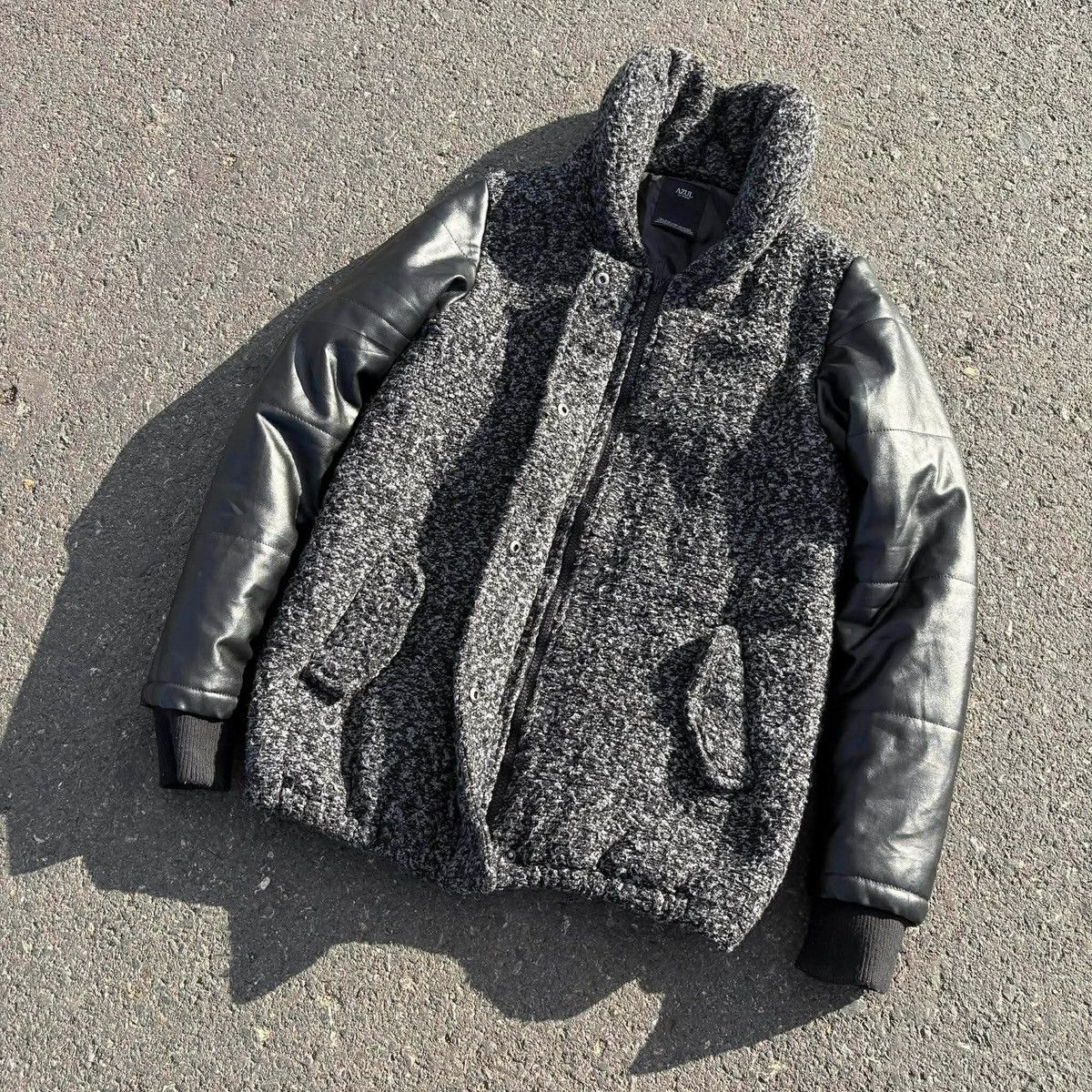 MOUSSY AZUL by MOUSSY Wool Body Jacket / Leather Sleeves Hooded Size US XXS / EU 40 - 2 Thumbnail