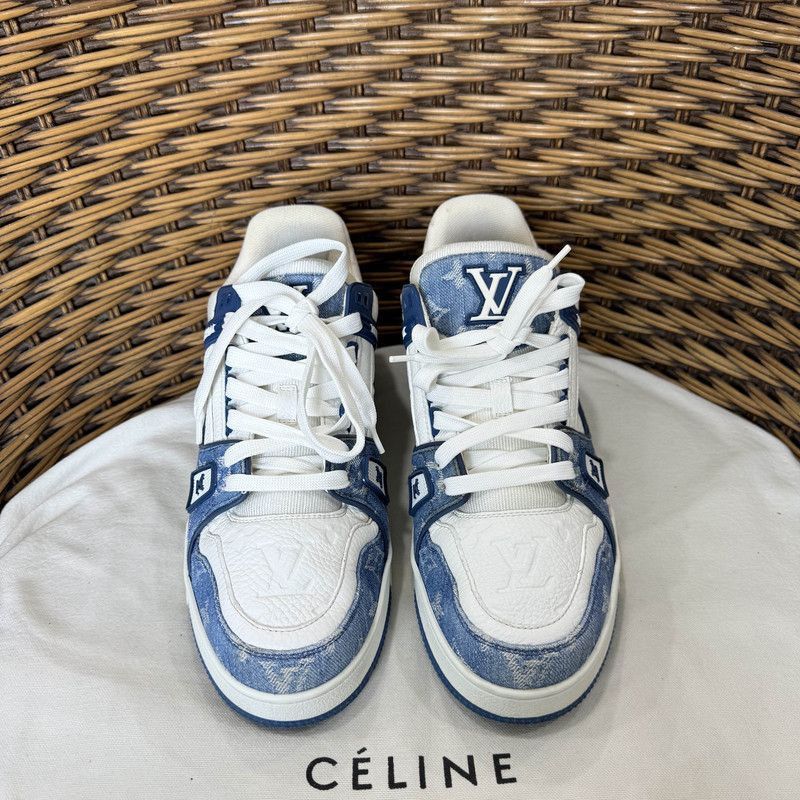 Louis Vuitton Louis Vuitton Blue and White Trainer Sneakers -2508 Size US 9 / EU 42 - 2 Thumbnail