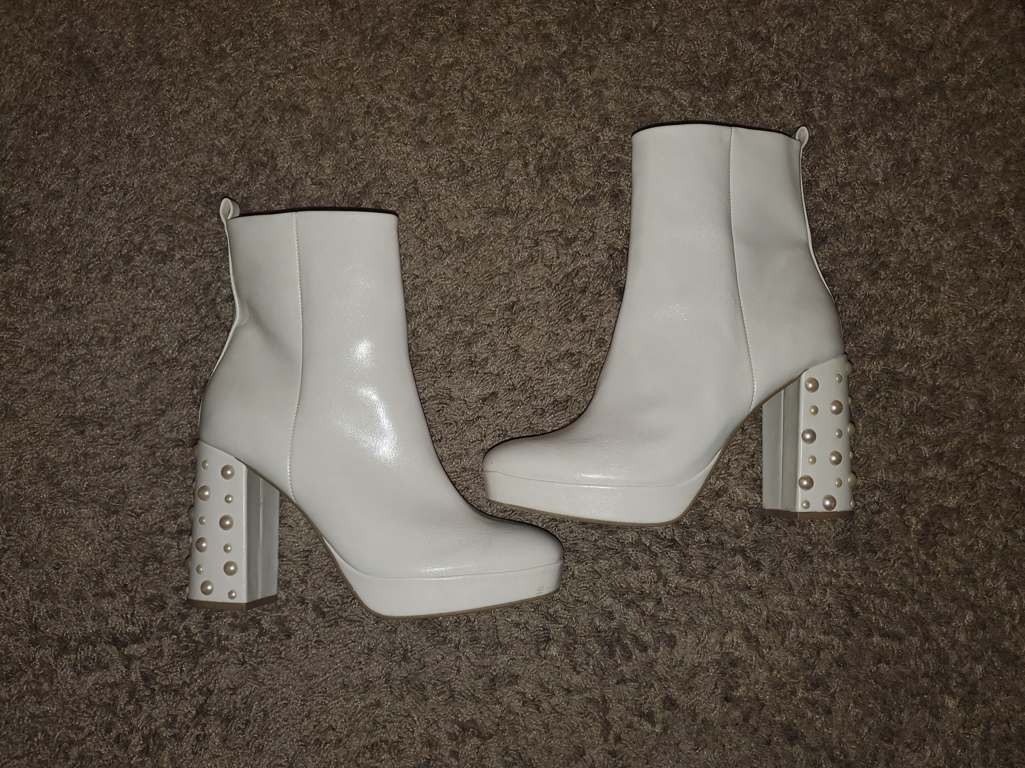 Report Collection Report Platform Cream White Pearl Studded Boots (size 10) Size US 10 / IT 40 - 1 Thumbnail