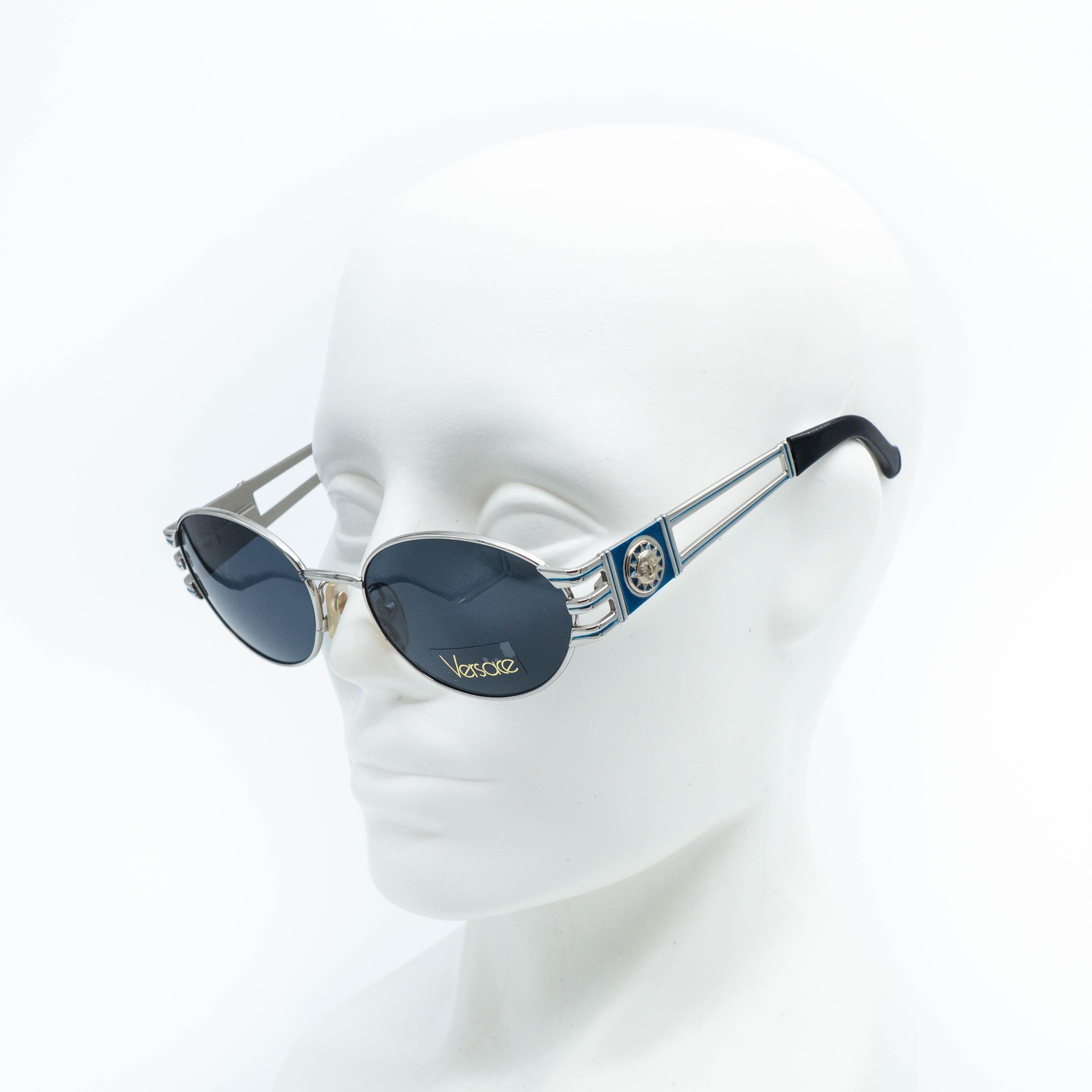 Versace × Vintage GIANNI VERSACE MOD 3046 Oval Silver Blue Sunglasses Vintage Size ONE SIZE - 4 Thumbnail