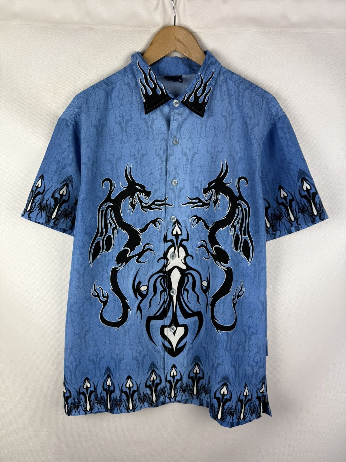 Other Fishbone Tribal Dragon Overprinted Y2K Crazy Button Up Shirt Size US L / EU 52-54 / 3 - 1 Thumbnail