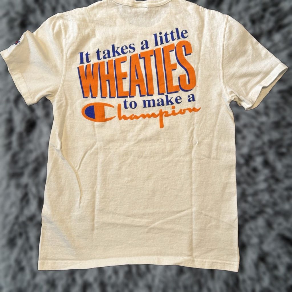 Champion Wheaties Breakfast of Champions Vintage Style Retro Graphic T Shirt Cereal Small Men Short Sleeve Crew Neck White Cotton Knit T-Shirt Size US L / EU 52-54 / 3 - 1 Thumbnail
