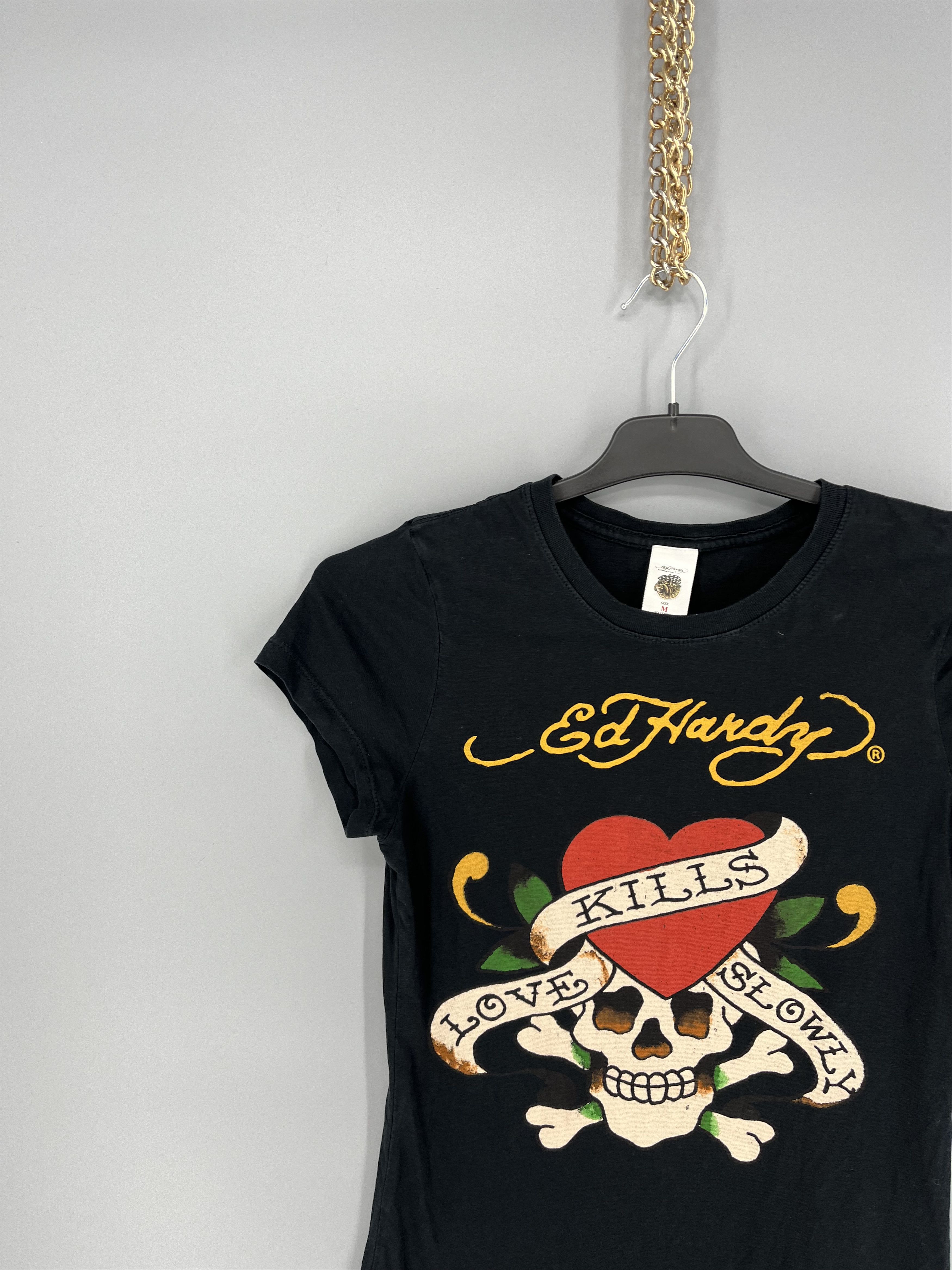 Ed Hardy Vintage Y2K Christian Audigier Women’s Rhinestones T-Shirt Size M / US 6-8 / IT 42-44 - 4 Thumbnail