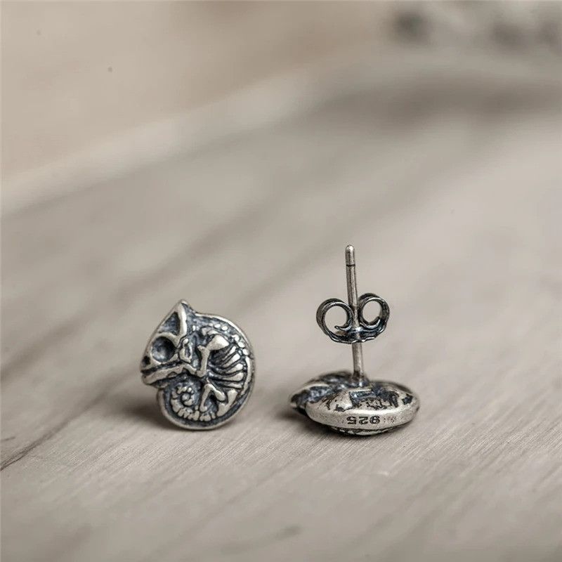 Jewelry Chameleon Skeleton Stud Earrings 925 Sterling Silver Gift Size ONE SIZE - 1 Thumbnail