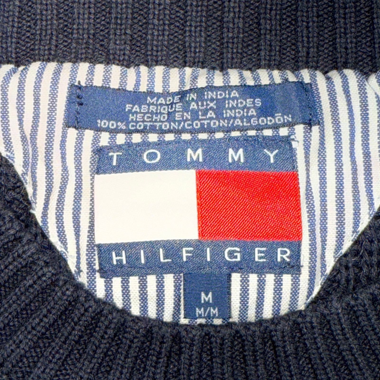 Tommy Hilfiger Vtg Tommy Hilfiger Crest Knit Sweater Navy Striped 90s Sz M Size US M / EU 48-50 / 2 - 2 Thumbnail