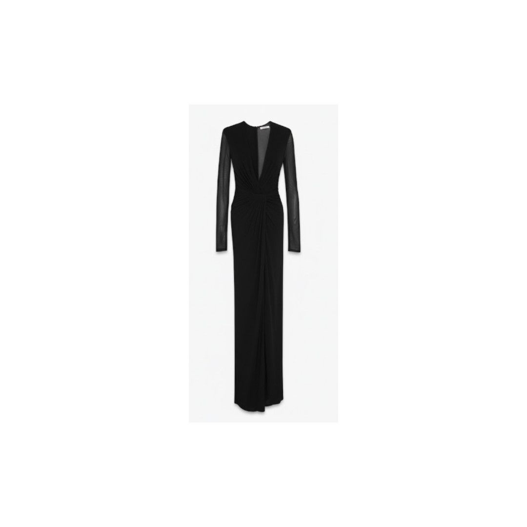 Saint Laurent Paris oc11z1025 Long Dress in Crepe Jersey in Black Size S / US 4 / IT 40 - 1 Preview