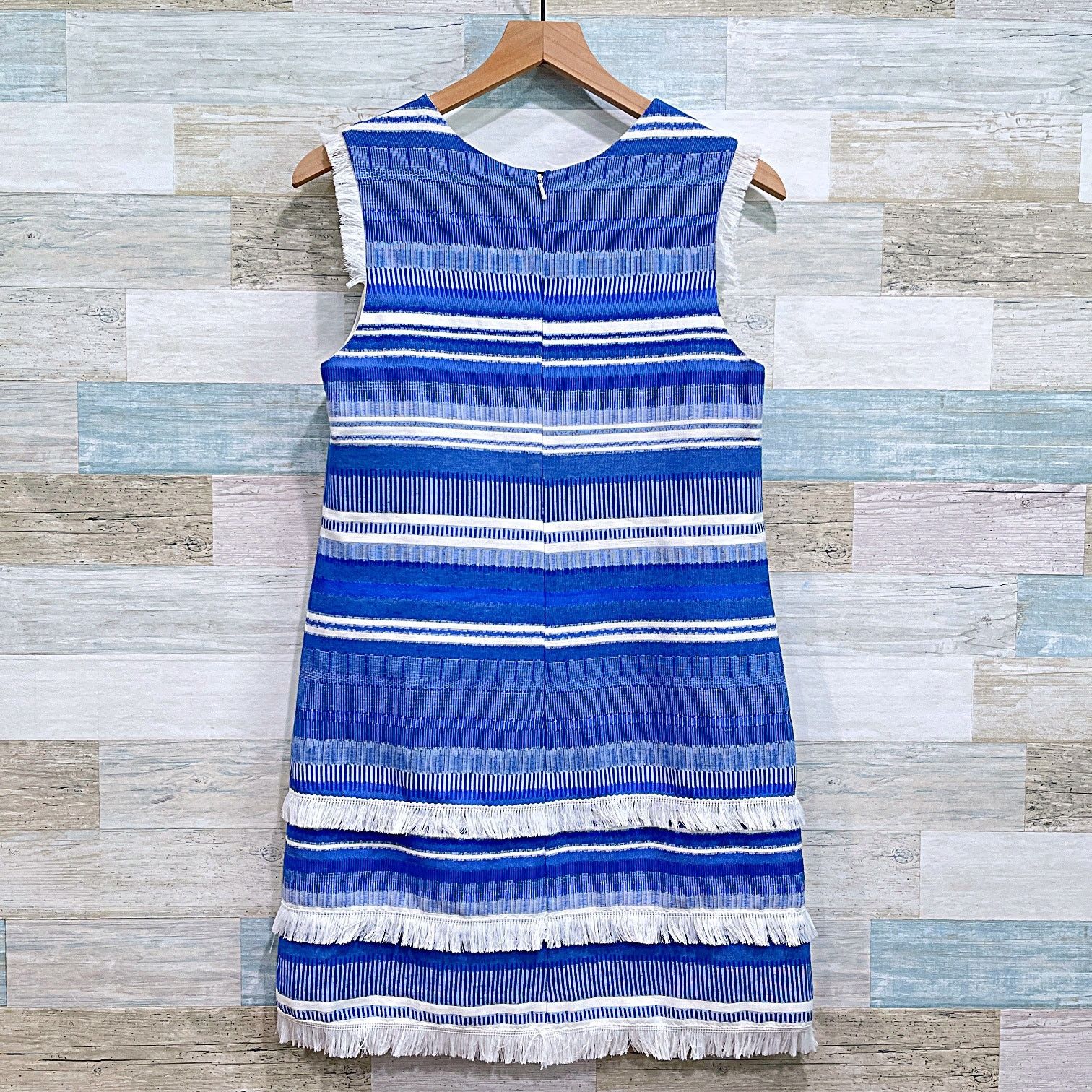 Hutch Design Textured Fringe Striped Sheath Dress Blue S