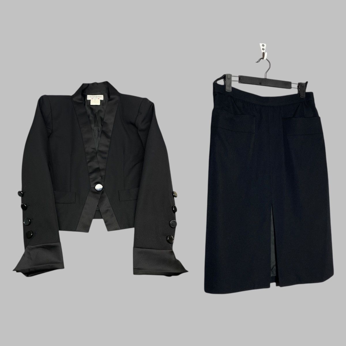 Yves Saint Laurent Vintage 90s Yves Saint Laurent Tuxedo Crop Jacket & Skirt Size L / US 10 / IT 46 - 1 Thumbnail