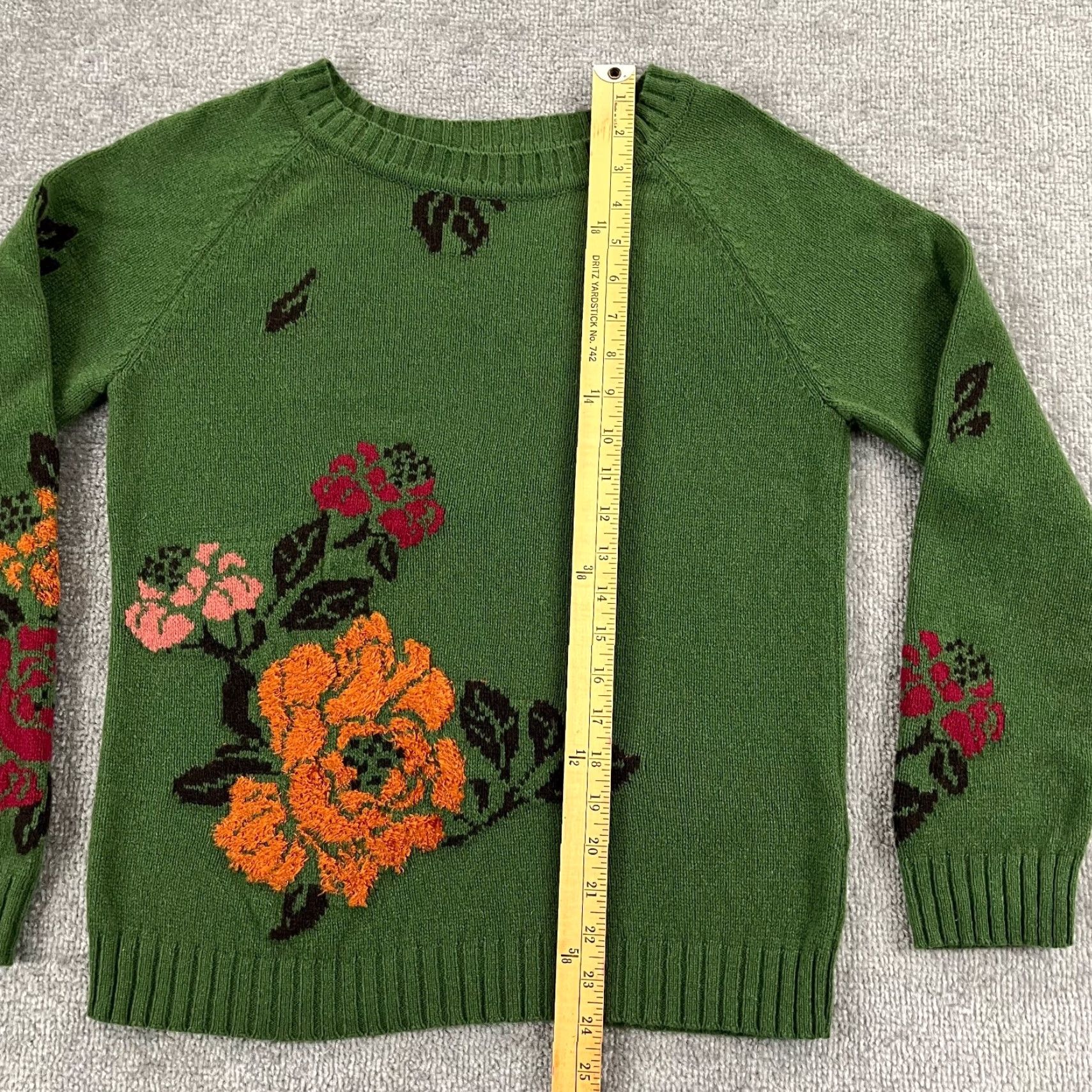 Vintage IVKO Sweater Womens Size 36 Small Green Intarsia Floral Wool Art Pullover Boho Size XS / US 0-2 / IT 36-38 - 4 Thumbnail