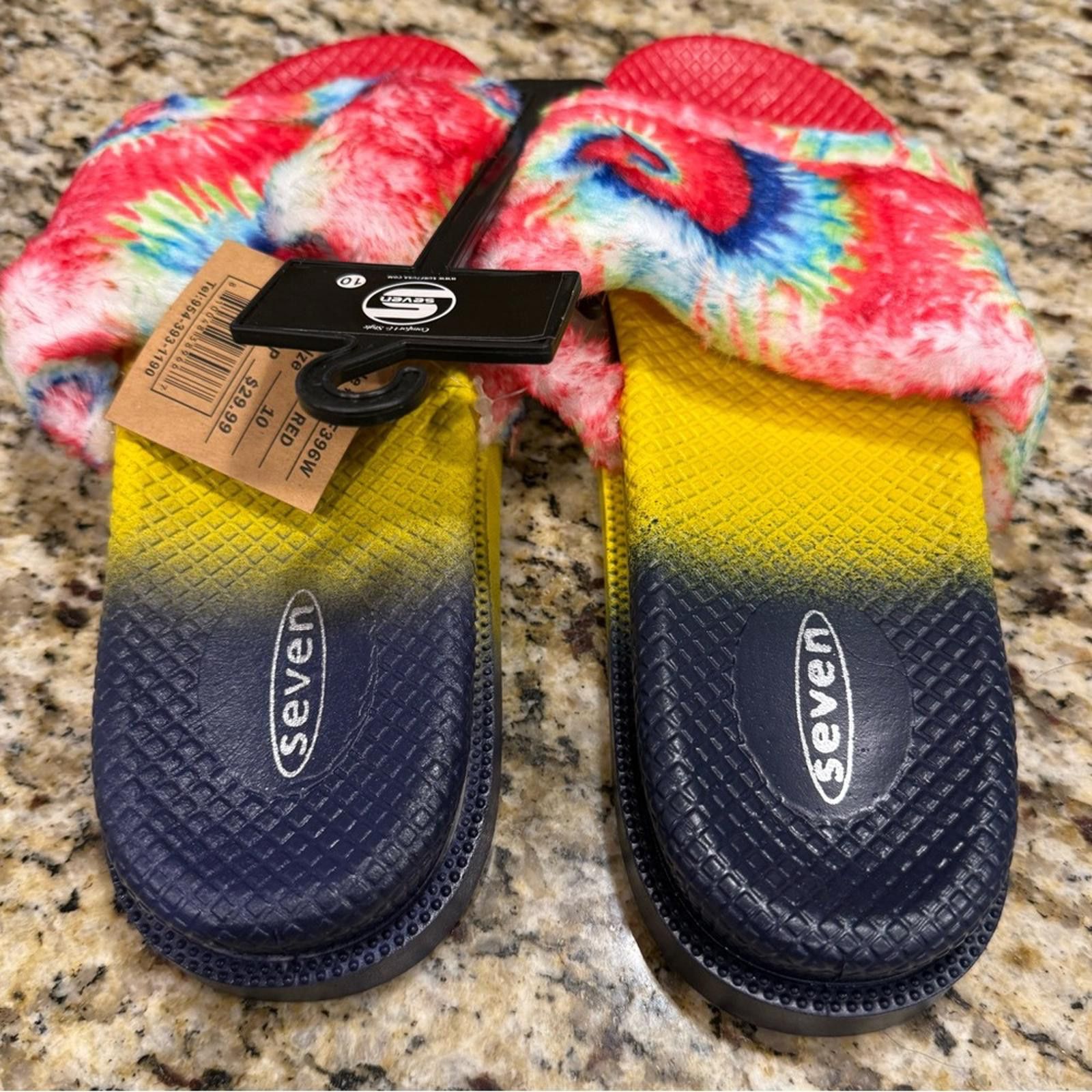Seven 7 Seven tie dyed faux fur rainbow colored slides Size 10 Size US 10 / IT 40 - 4 Thumbnail