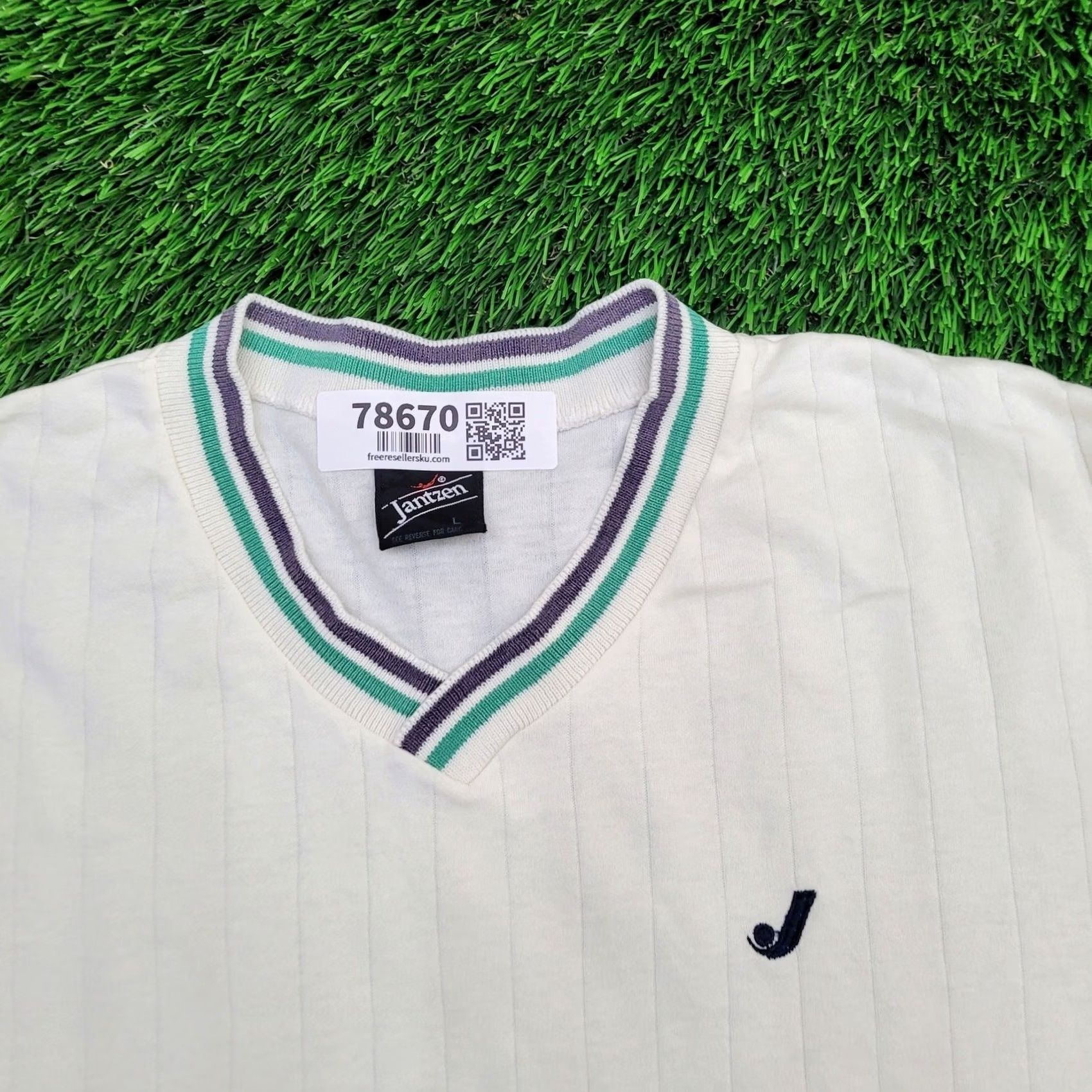 Jantzen VINTAGE Jantzen Shirt Ribbed V-Neck Ringer Medium 90s USA Made Cotton Poly White Mens Short Sleeve T-Shirt Size US M / EU 48-50 / 2 - 2 Thumbnail