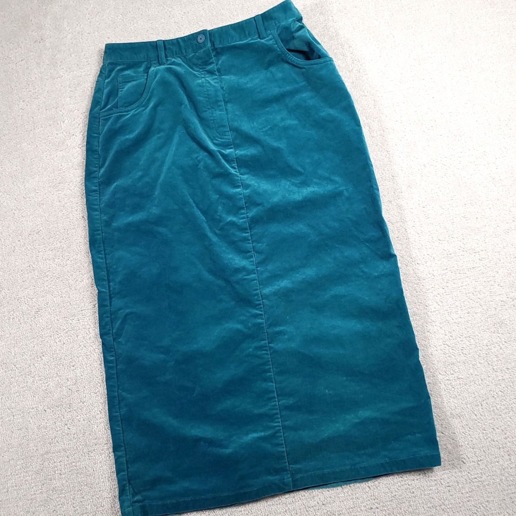 Vintage VINTAGE Westbound Women's 6P Petite Green Velour Velvet Knit A-Line Midi Skirt Size 28" / US 6 / IT 42 - 2 Thumbnail