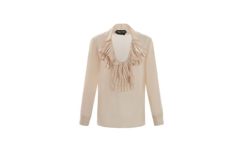 Tom Ford o1w1db10525 CA3267 Silk Twill Ruffle Blouse in Ivory Size S / US 4 / IT 40 - 1 Thumbnail