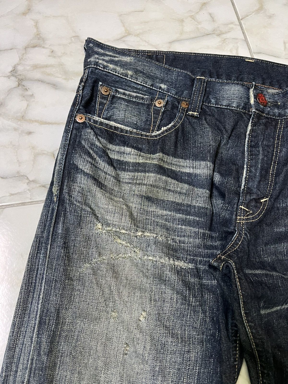 Edwin 💥Flare💥Vintage Edwin 503 Blue Trip Distress Jean Size US 36 / EU 52 - 7 Thumbnail