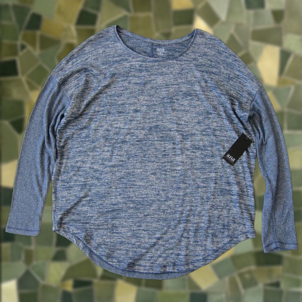 Vintage a.n.a Blouse Tunic Medium Shirt Womens Long Sleeve Round Neck Evening Blue Soft Stretch NWT Size M / US 6-8 / IT 42-44 - 1 Thumbnail