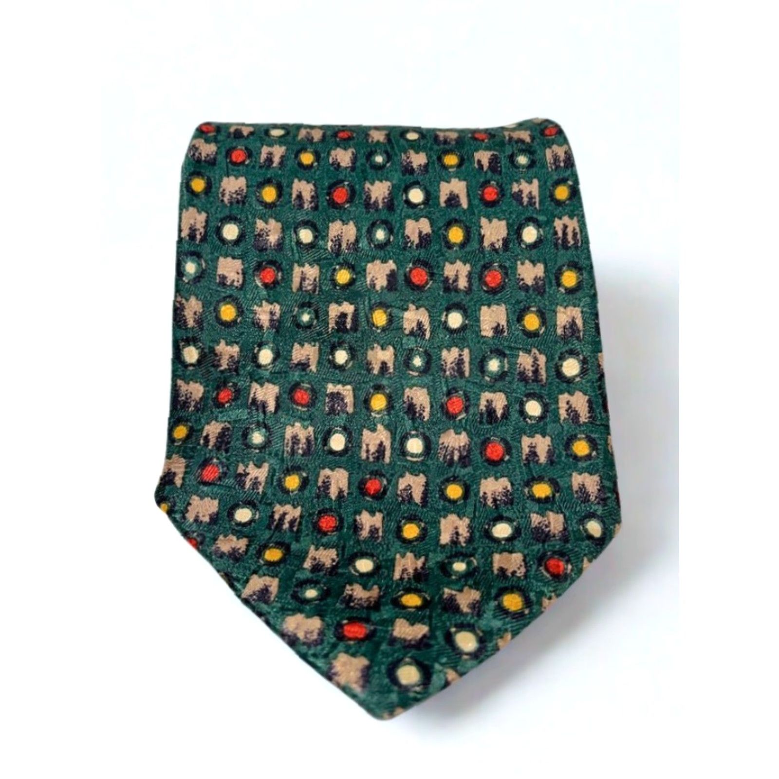 Ermenegildo Zegna VINTAGE Ermenegildo Zegna Soft 100% Silk Tie Abstract Geometric Pattern Italy Men One Size Green Tan Gold Red Ivory Classic Width 57"-60" Size ONE SIZE - 5 Thumbnail