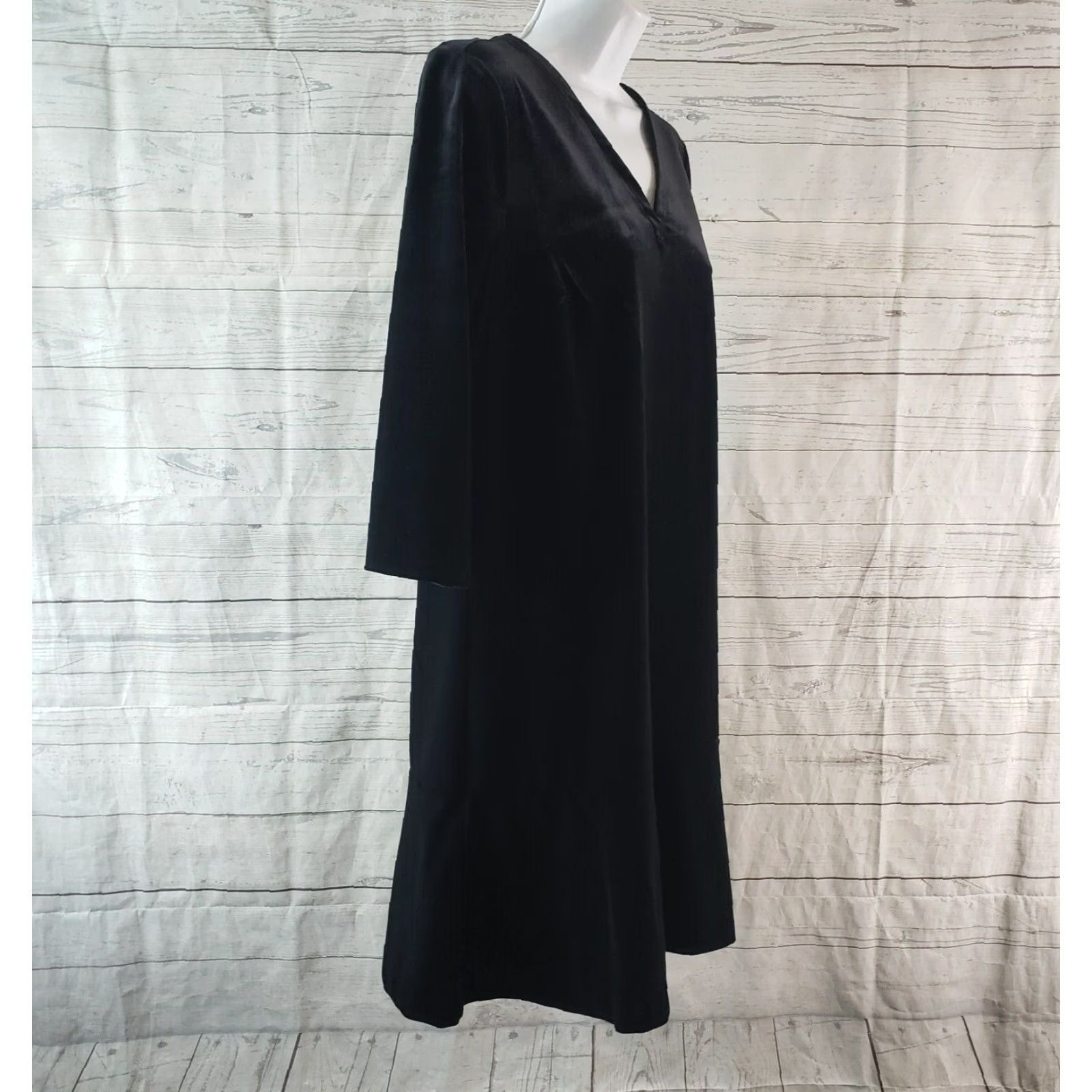 J. Jill J Jill Wearever Collection Womens Velvet Dress Sz Small Petite Black V-Neck Dress Short 3/4 Sleeve Pullover Size S / US 4 / IT 40 - 3 Thumbnail