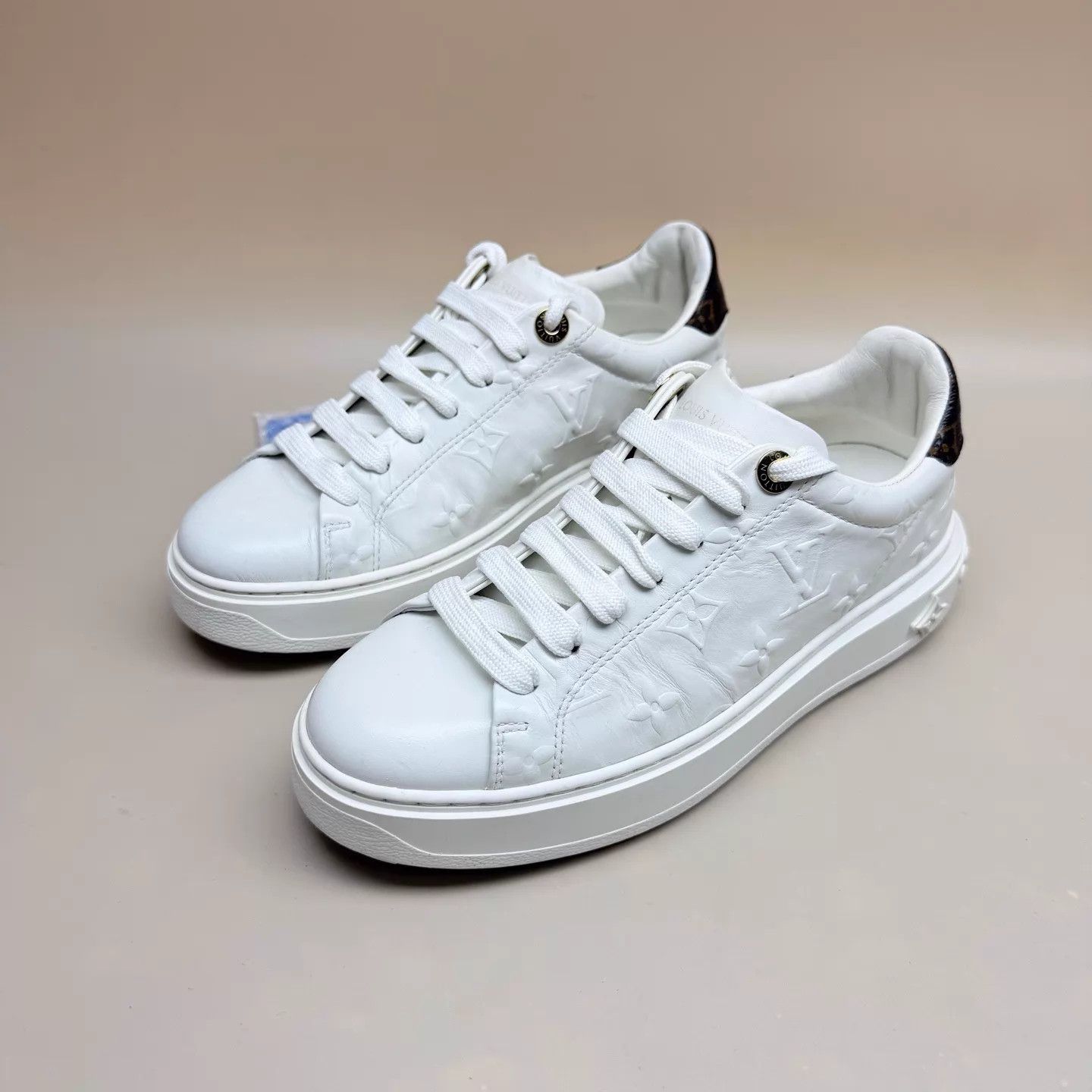 Louis Vuitton LV Monogram White Brown Platform Shoes 99 New 35.5 Size US 5 / IT 35 - 1 Thumbnail