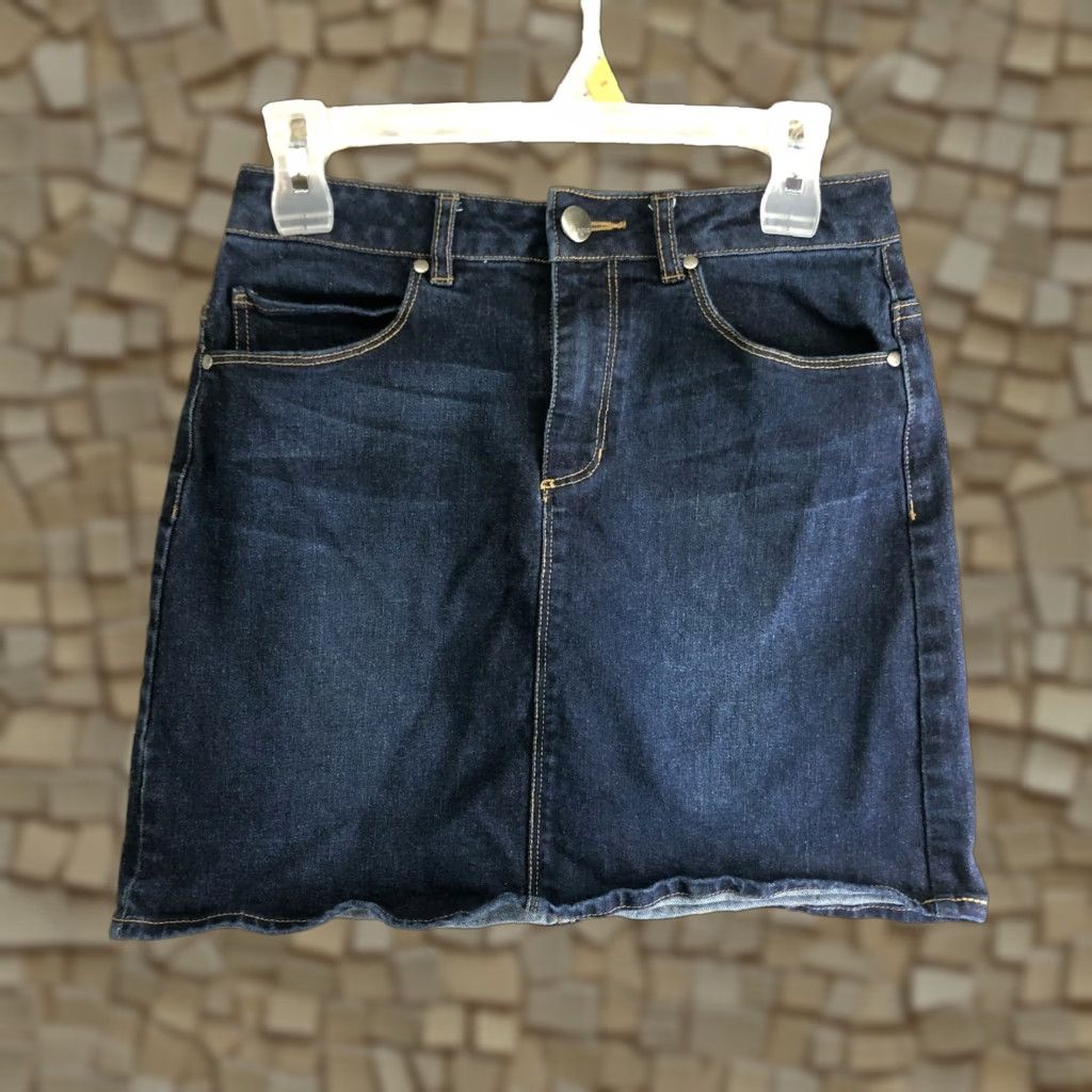 Vintage Harper Womens Size Small 27" Mini Midi Blue Jean Skirt Dark Wash Womens Skirt Denim Cotton Regular Rise Midi Length Dark Wash Jeans Skirt Vintage No Size 28" / US 6 / IT 42 - 1 Thumbnail
