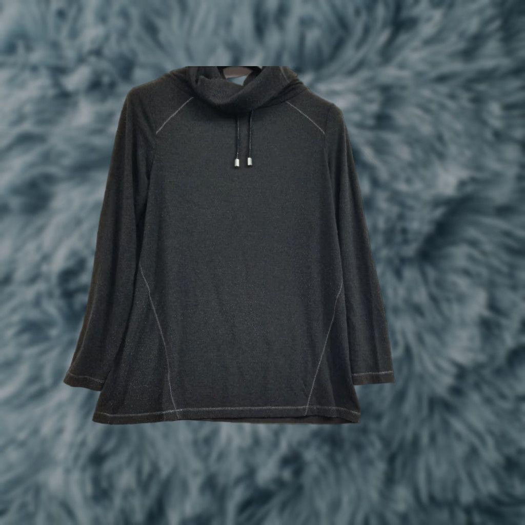 Vintage Chico's Zenergy Cowl Neck Sweater Top Blouse Size M Dark Gray Marled Long Sleeve Womens Regular Knit Pullover Casual Travel Modern Basic - 1 Size M / US 6-8 / IT 42-44 - 1 Thumbnail