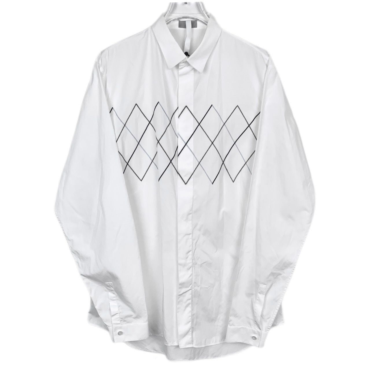Dior Dior Mens White Argyle Embroidered Button-Up Shirt Size US M / EU 48-50 / 2 - 1 Thumbnail