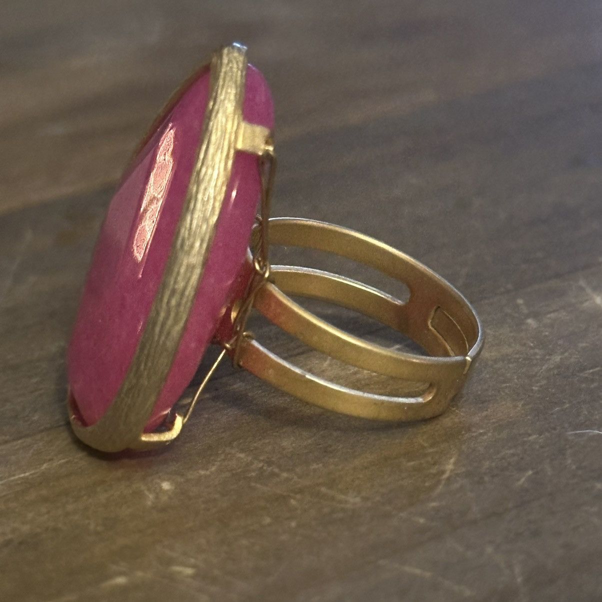 Vintage Vintage chunky pink agate teardrop adjustable ring Size ONE SIZE - 7 Thumbnail
