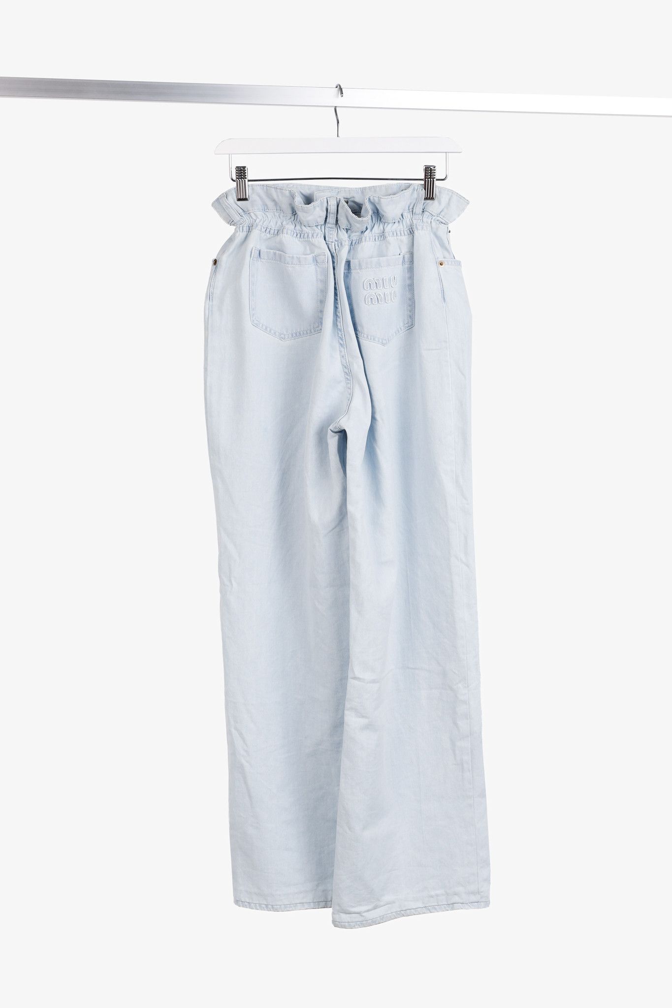 Miu Miu Miu Miu Light-Wash Twill Ruffled Wide-Leg Jeans Size 26" / US 2 / IT 38 - 2 Thumbnail