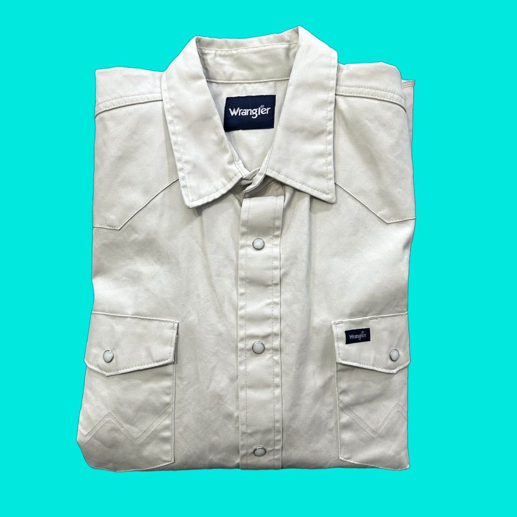 Wrangler Wrangler Cowboy Cut Western Shirt Pearl Snap Mens 2XL Ivory Twill Cotton Button-Up Size US XXL / EU 58 / 5 - 1 Thumbnail