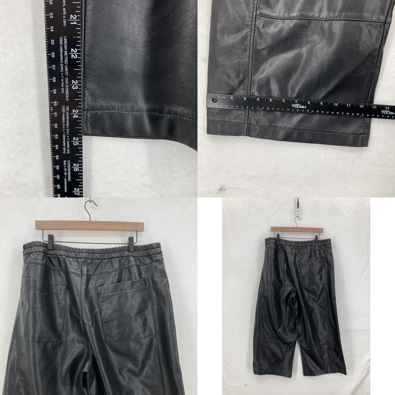 Vintage Pilcro Pants Womens XL Black Faux Leather Cropped Wide-Leg Elastic Waist Pull On Size 40" / US 18 - 8 Thumbnail