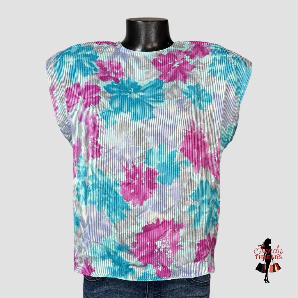 Vintage VTG 80s NEW Filaments Medium Semi-Sheer Blouse Bright Floral Size M / US 6-8 / IT 42-44 - 3 Thumbnail