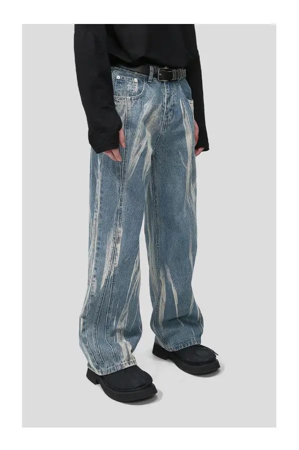 VIBE Blue tie-dye washed loose casual jeans Size US 32 / EU 48 - 7 Thumbnail