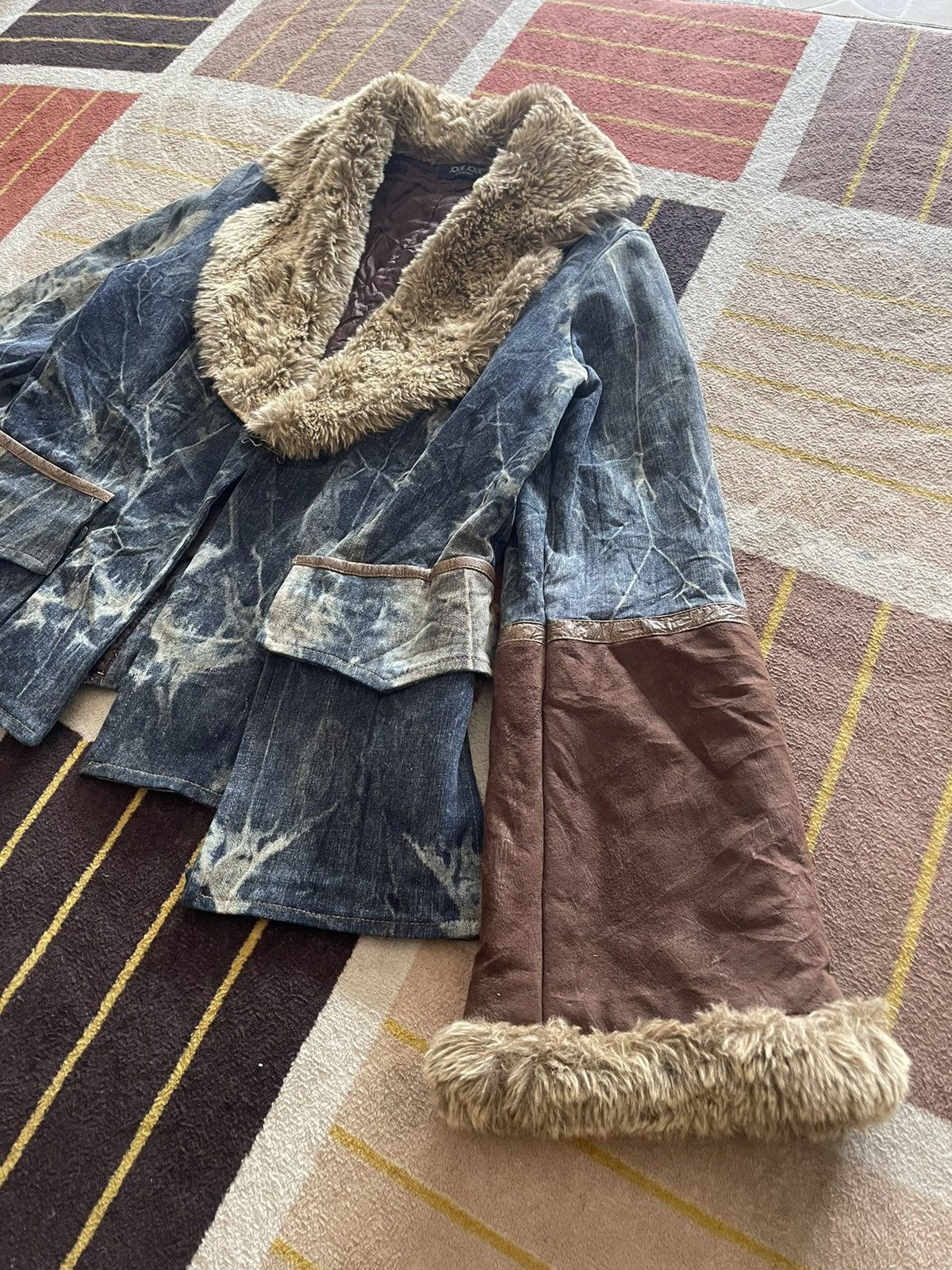 If Six Was Nine JOLIE JOLIE ITALY Faux Fur Collar Acid Wash Punk Jacket Size M / US 6-8 / IT 42-44 - 4 Thumbnail