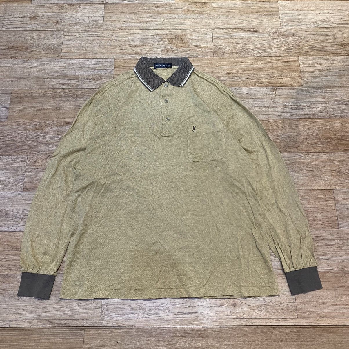Yves Saint Laurent 90s Yves Saint Laurent Beigie Polo LS Shirt Size US XL / EU 56 / 4 - 1 Thumbnail