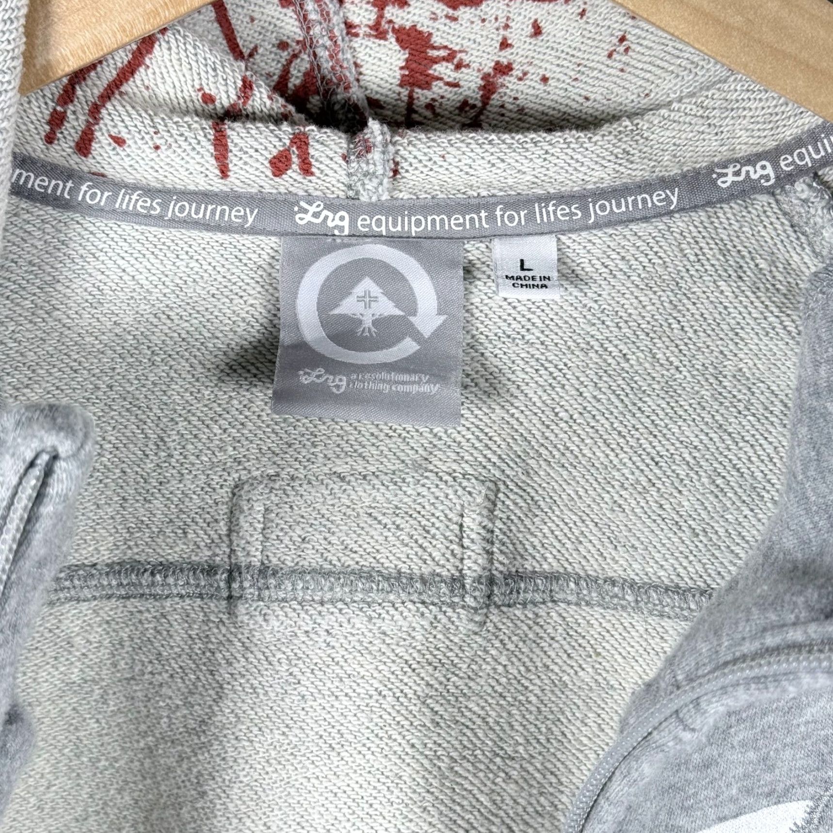 Vintage LRG Friday The 47th Hoodie Gray White Striped Chainsaw Applique Large VINTAGE? Size US L / EU 52-54 / 3 - 6 Thumbnail