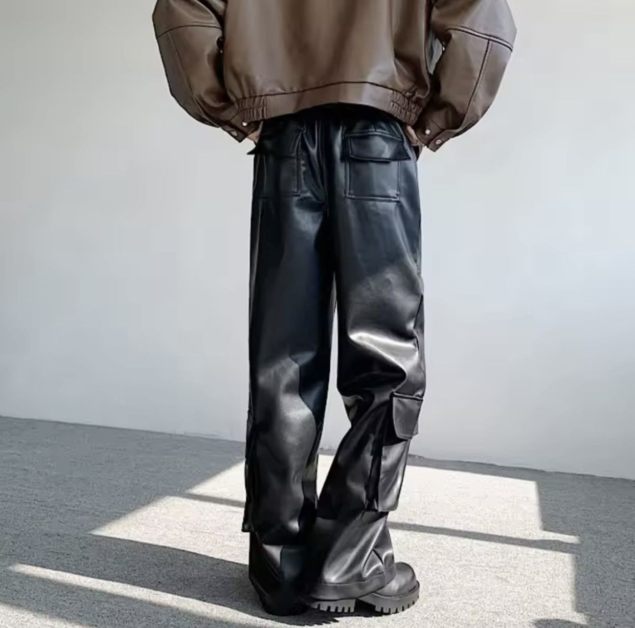 Japanese Brand × Vintage Leather Trousers Rivet Niche Design PU Casual Pants Size US 35 - 5 Thumbnail