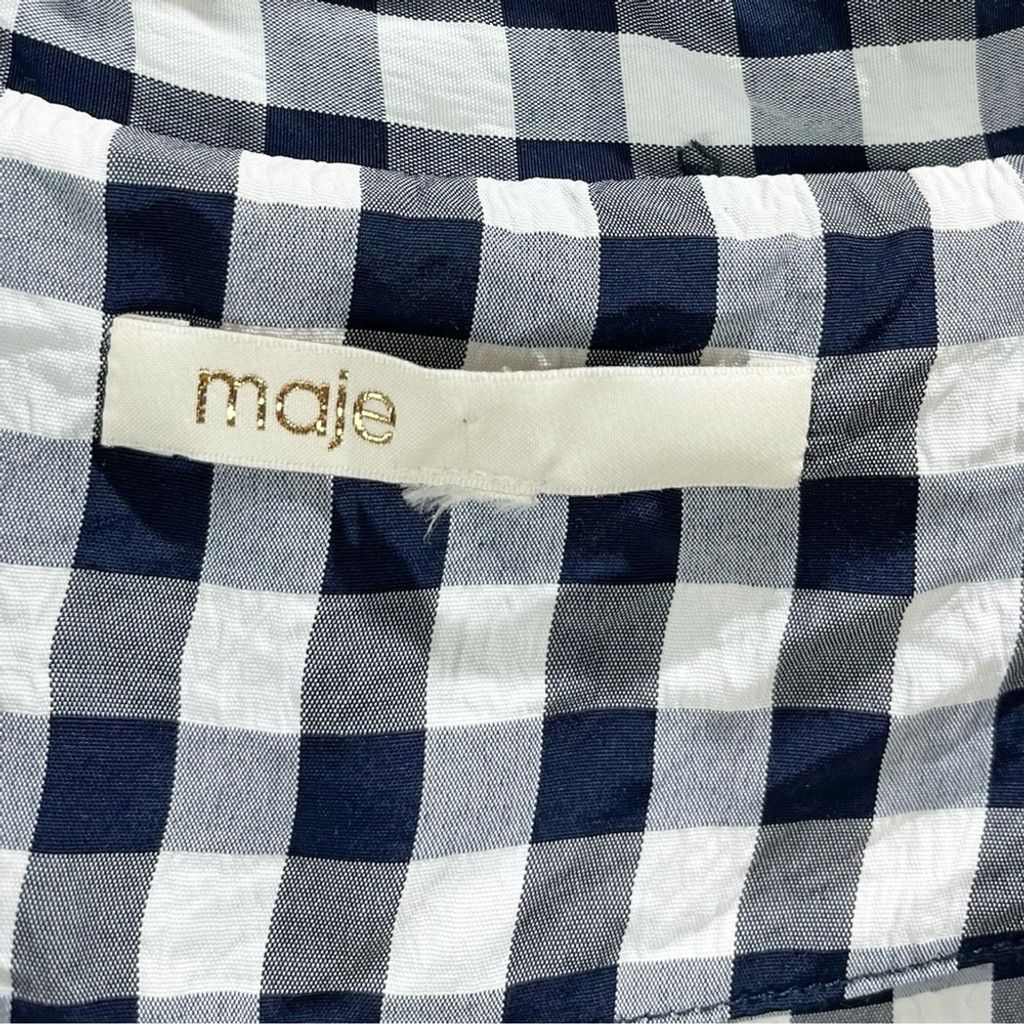 Maje Maje Raprita Navy Gingham Tie Belt Midi Wrap Dress Size 3/L Size L / US 10 / IT 46 - 8 Thumbnail