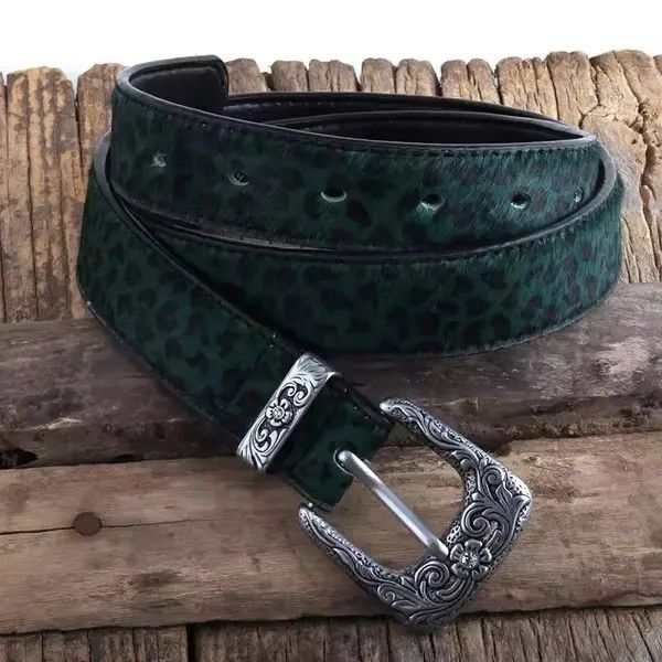 Leather Leopard Spotted Split Leather Belt Size ONE SIZE - 3 Thumbnail