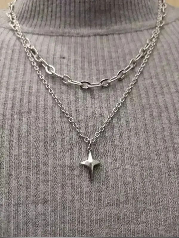 Jewelry Star Chain Necklace Punk Gothic Chrome Rock Size ONE SIZE - 1 Thumbnail