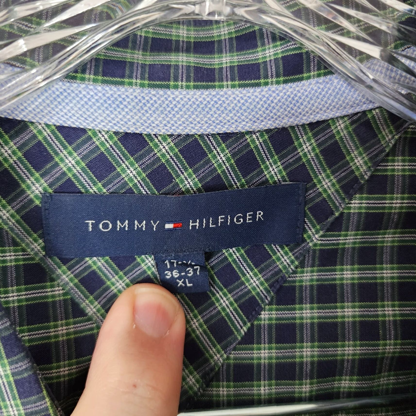 Tommy Hilfiger Tommy Hilfiger Shirt Men XL Button-Down Plaid Long Sleeve Dress Shirt Green Blue Mens Size 46R - 4 Thumbnail