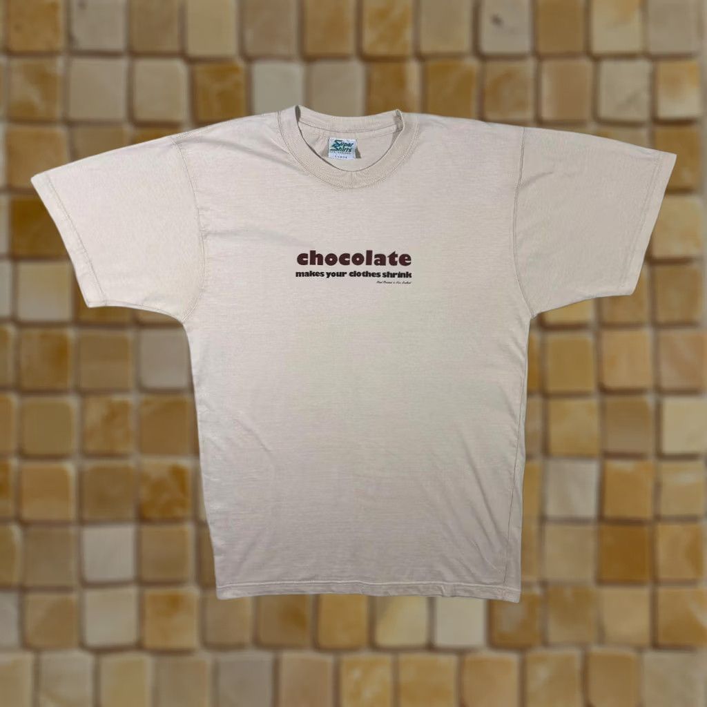 Vintage VINTAGE T-Shirt Men Large Beige Cream Graphic Slogan Chocolate Makes Your Clothes Shrink Size US L / EU 52-54 / 3 - 1 Thumbnail
