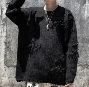 VIBE Distressed Black Loose Knit Sweater Size US M / EU 48-50 / 2 - 4 Thumbnail