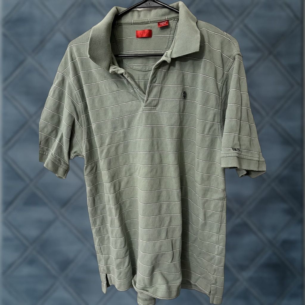 Izod IZOD Polo Shirt XL Olive Green Striped Cotton Polyester Blended Fabric Men Solid/Striped Classic Fit Short Sleeve Button-Down Collar Casual Smart Size US XL / EU 56 / 4 - 1 Thumbnail