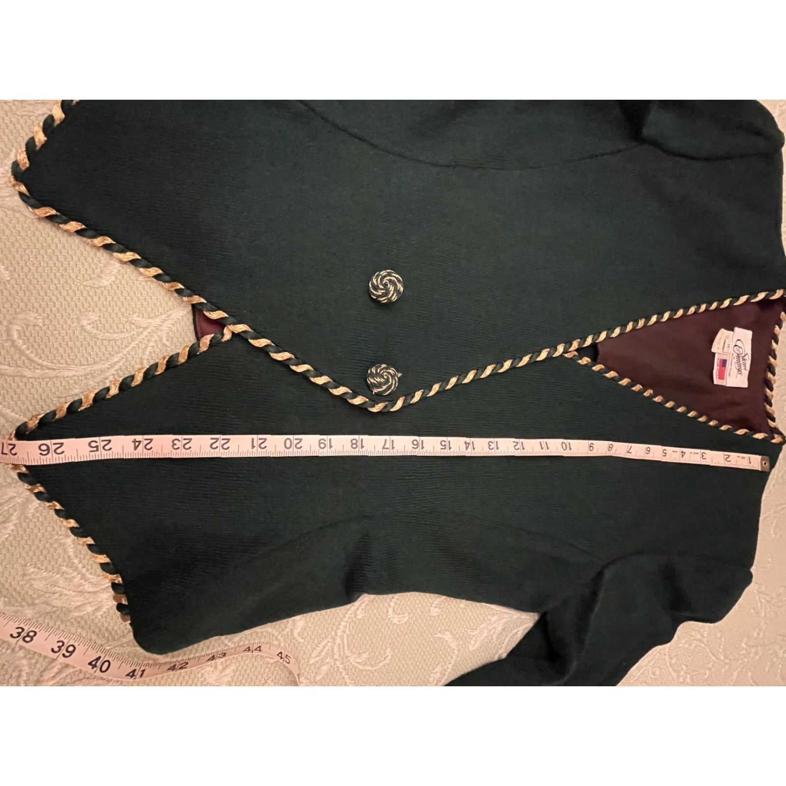 Vintage VINTAGE Sicari Evenings Blazer Womens 14 Green Gold Trim Button Jacket USA 90s Holiday Formal Party/Cocktail Mens? Women Size XL / US 12-14 / IT 48-50 - 7 Thumbnail