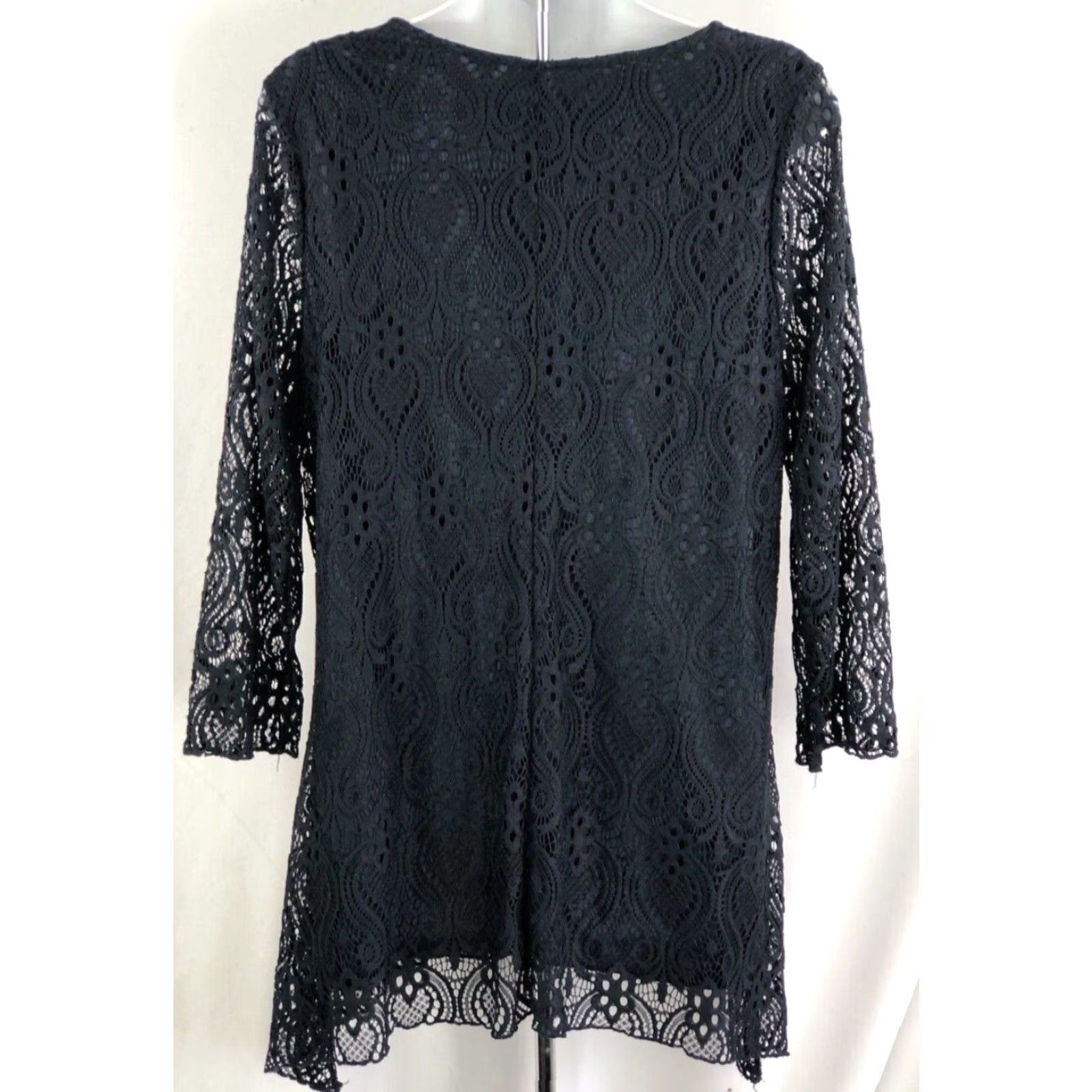 Vintage VINTAGE Lace top M Blue Beaded Crochet Asymmetrical Hem Whimsigoth Boho Fairy Grunge Shirt Womens Size M / US 6-8 / IT 42-44 - 3 Thumbnail