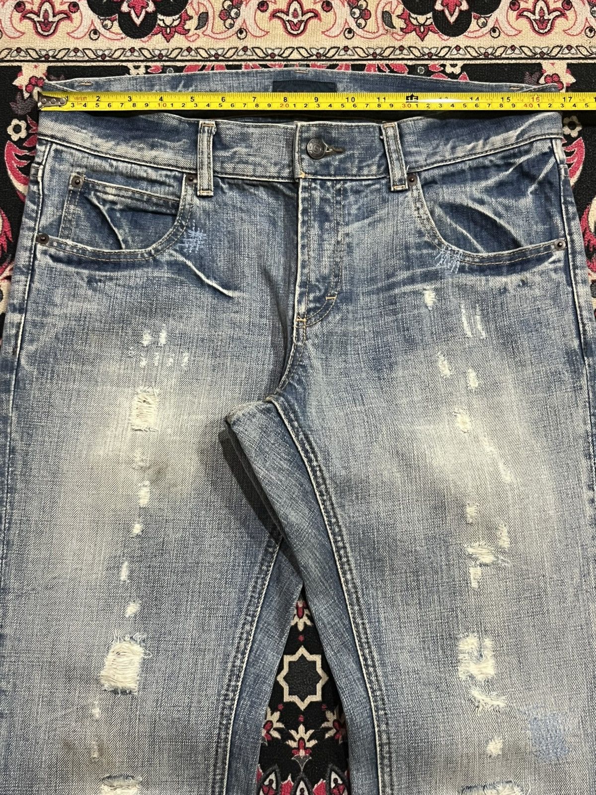 Le Grande Bleu (L.G.B.) ⚡️Distressed⚡️Vintage Garage Blue Fringe Whisker Blue Jeans Size US 33 - 11 Thumbnail