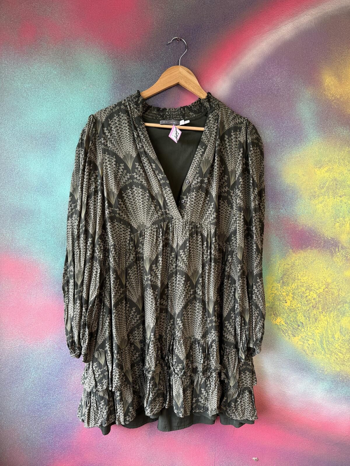 Other Mint velvet khaki Green paisley print mini dress Size L / US 10 / IT 46 - 1 Thumbnail