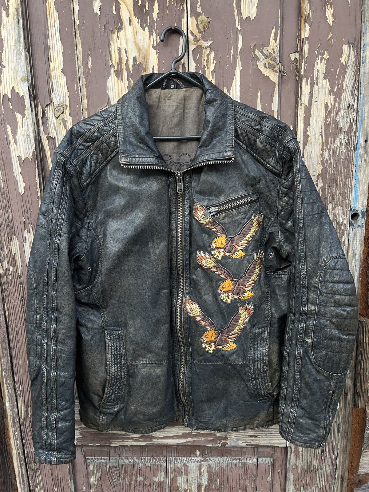 Vintage Eagles Embroidered Leather Jacket Ed Hardy Style