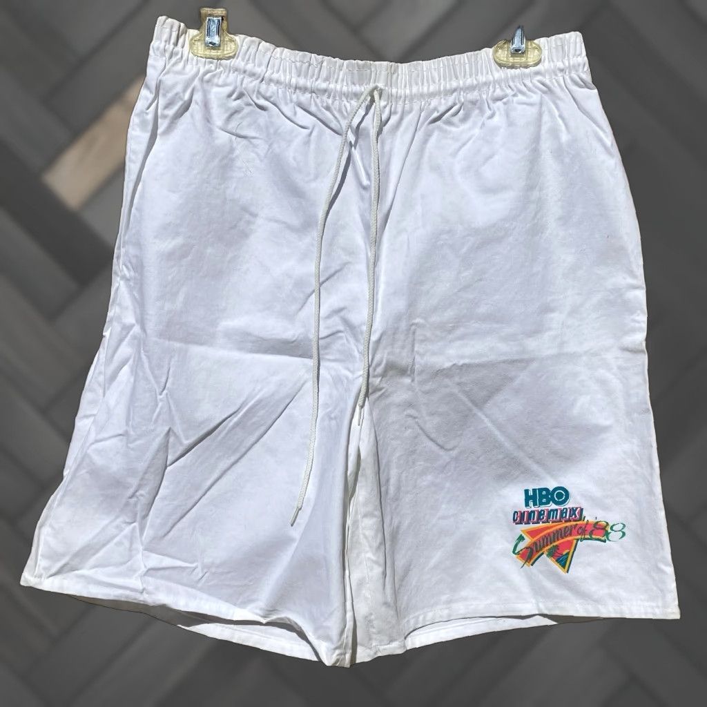 Vintage VINTAGE HBO Cinemax Summer Of 88 Graphics Shorts Drawstring White Cotton Size L Mens Shorts Size US 33 - 1 Thumbnail